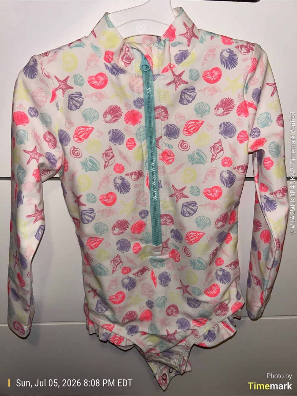 GAP Kids 2T White Rashguard with Coral, Lavender & Mint Shell Print